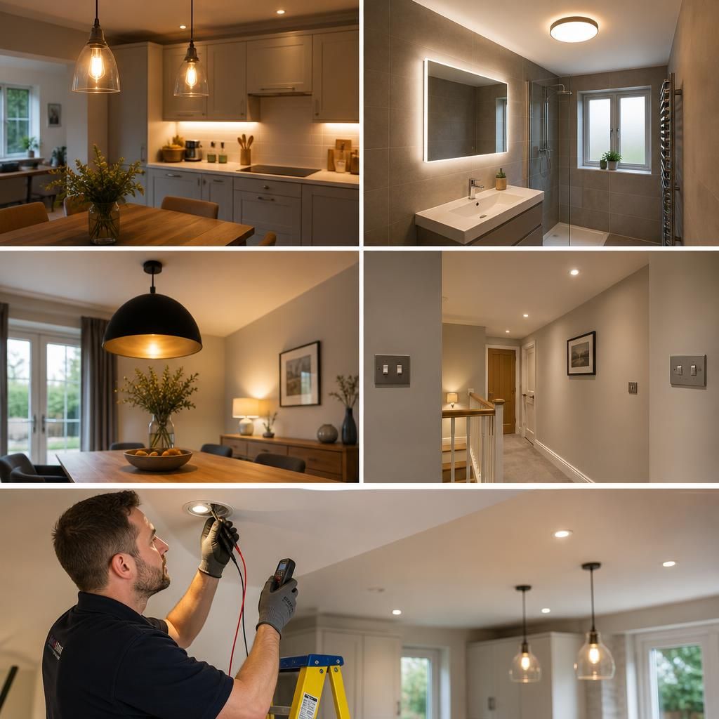 Warm pendant and under-cabinet lighting in a renovated kitchen