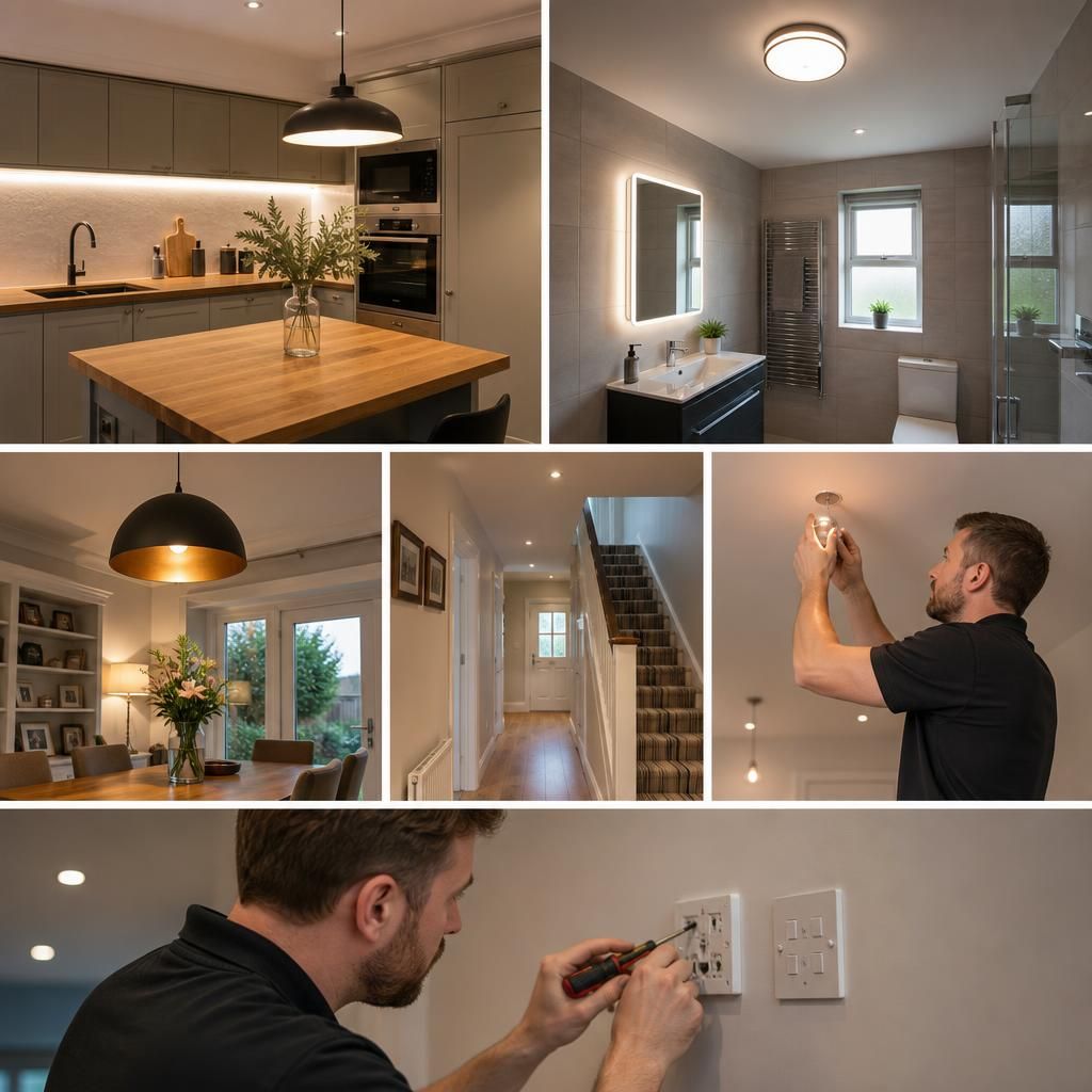 Large pendant light securely fitted above a dining table