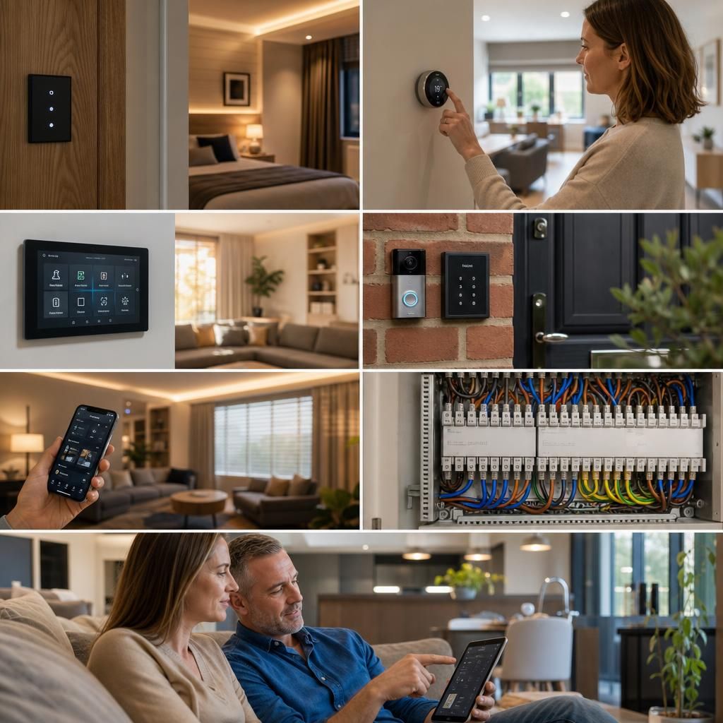 Smart lighting controls beside a bedroom door