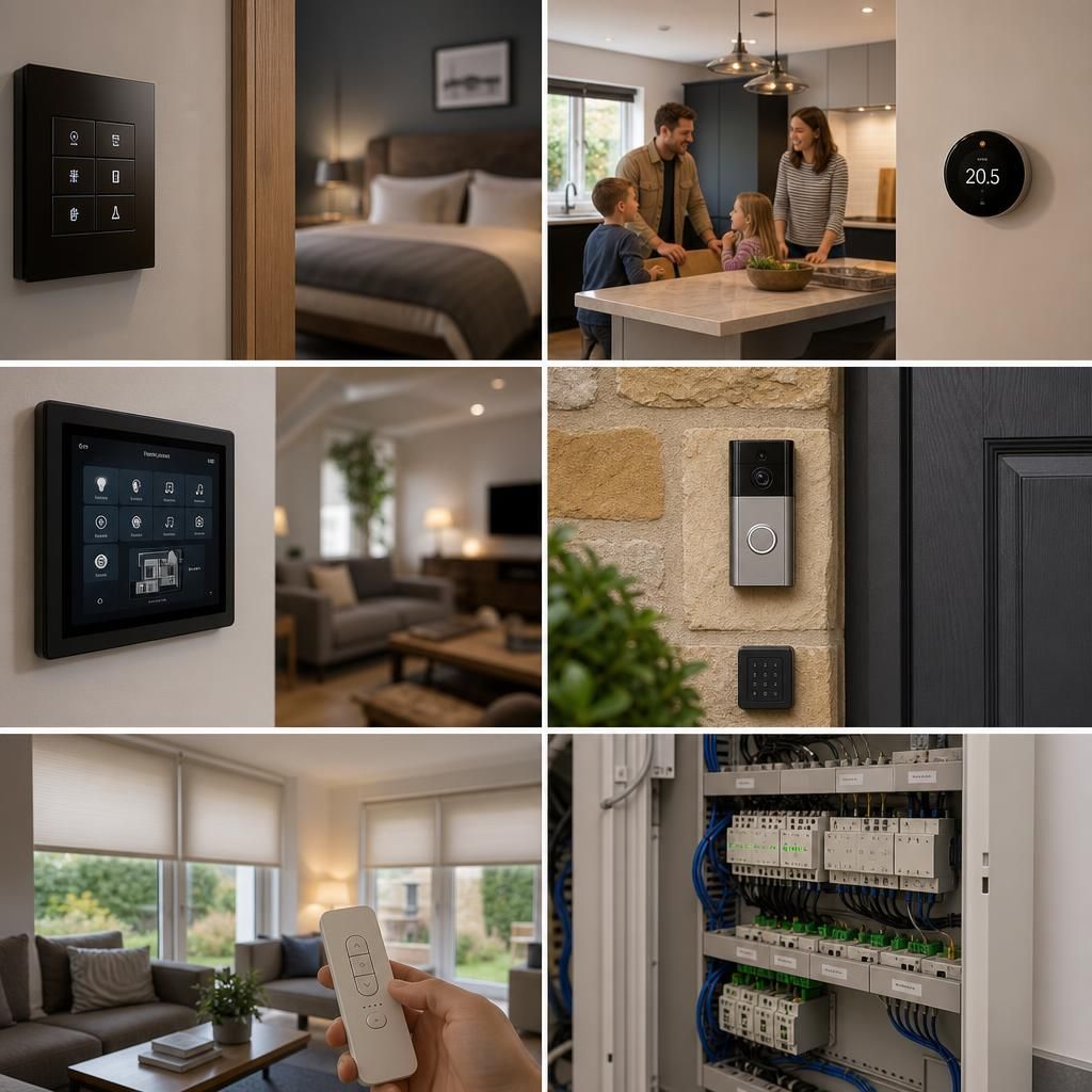 Smart home control panel showing a whole-house scene
