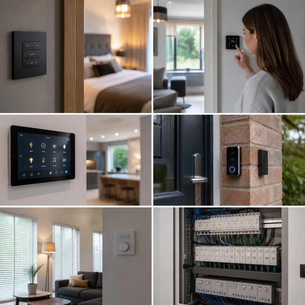 Smart doorbell and security controls installed at a home entrance