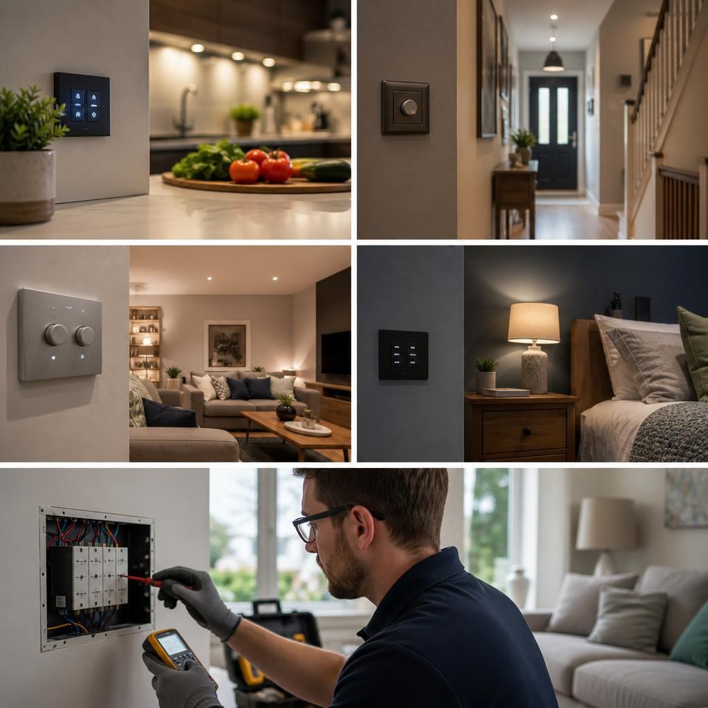 Smart lighting controls beside a kitchen worktop