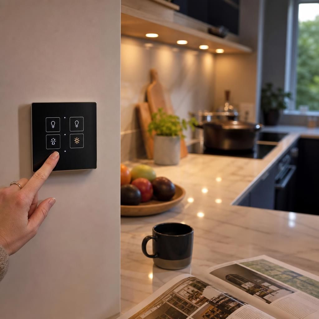 Wall switch controlling lights in a hallway