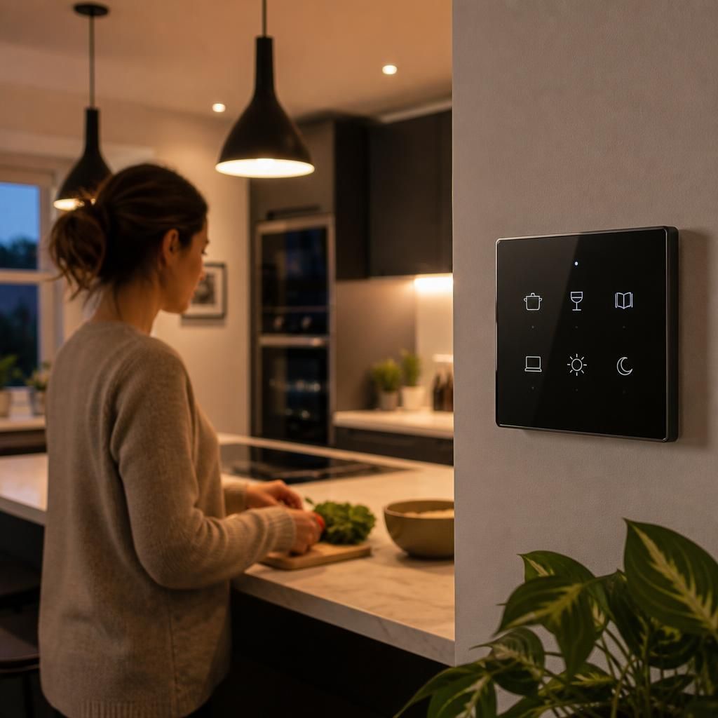 Smart dimmer switches installed in a sitting room