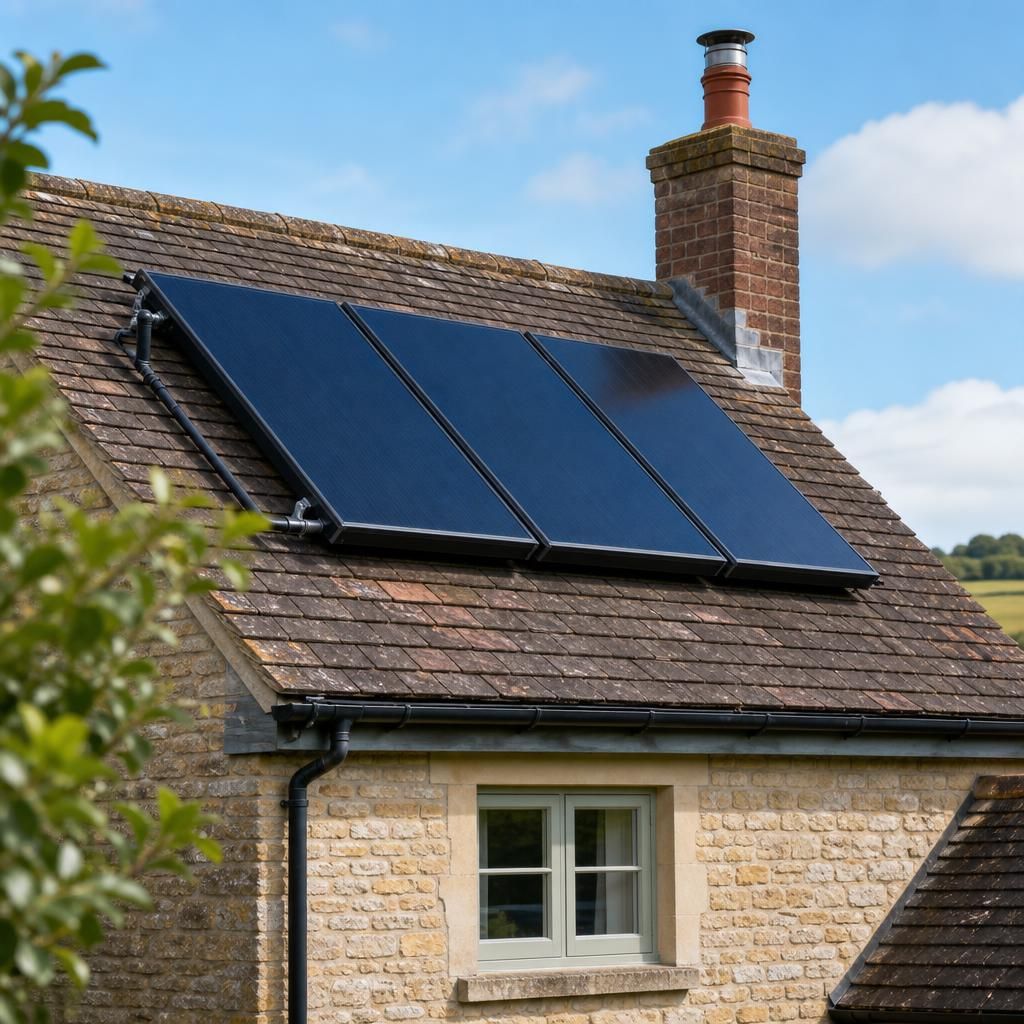 Solar water heating cylinder and controls installed neatly in a utility room
