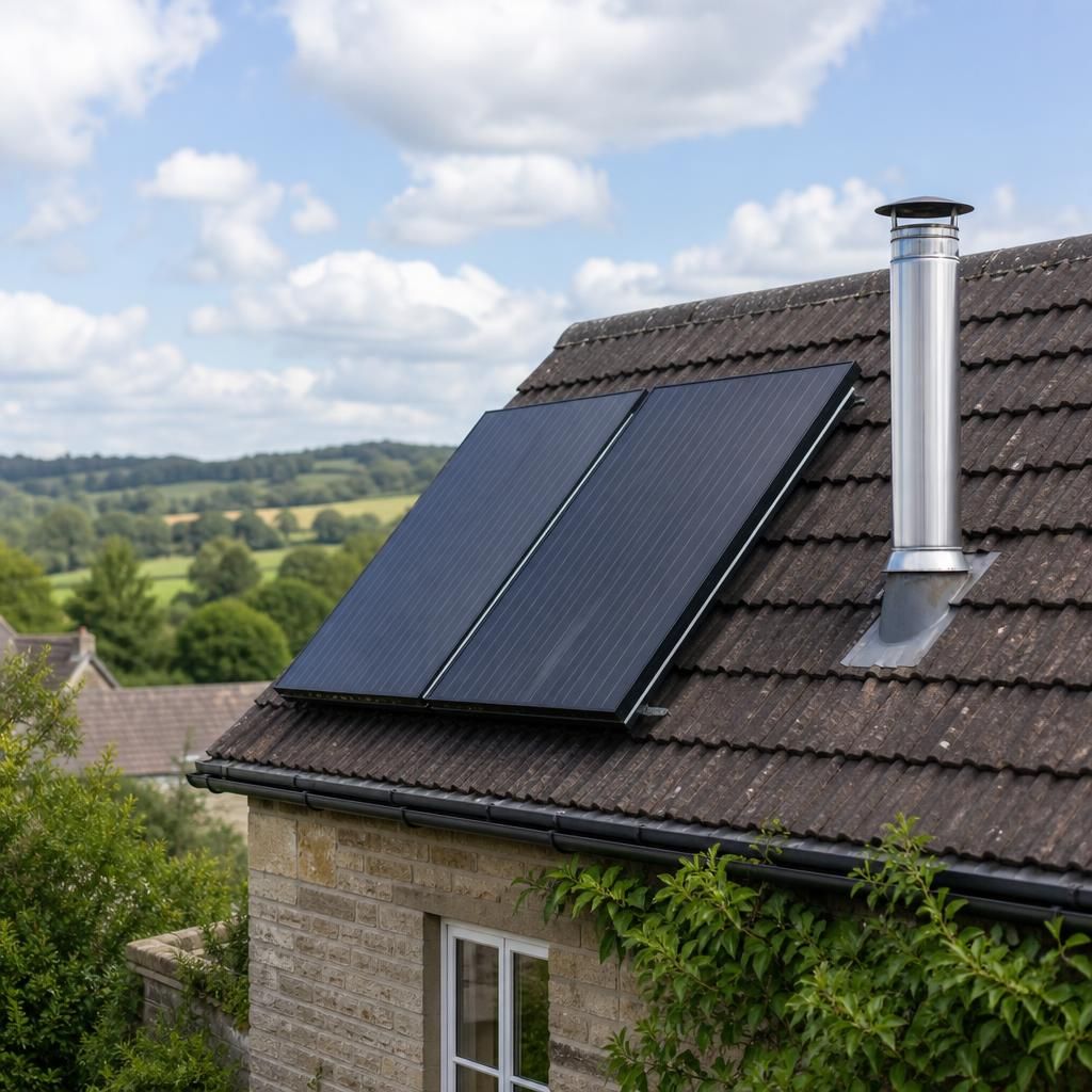 Solar thermal pipework routed carefully through an older house