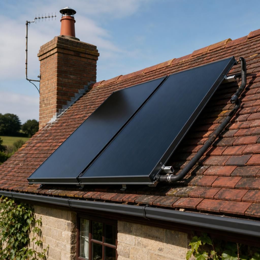 Engineer checking solar water heating controls beside a hot-water cylinder