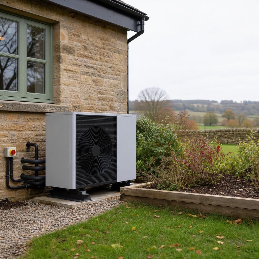 Homeowner using a heating control connected to an air source heat pump