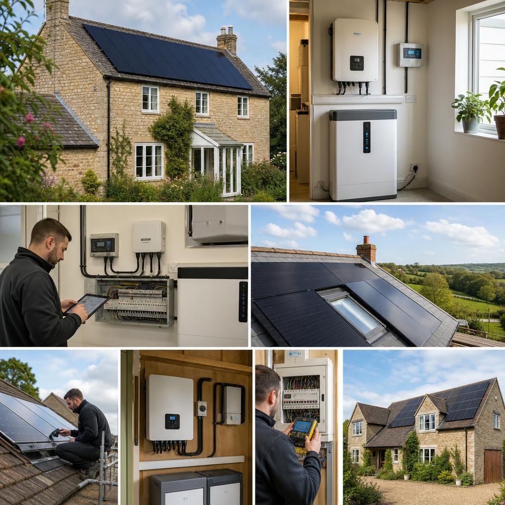 Solar panels installed neatly on the roof of an older rural home