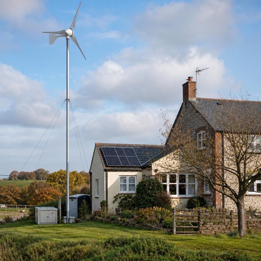 Engineer carrying out checks on a domestic wind turbine system