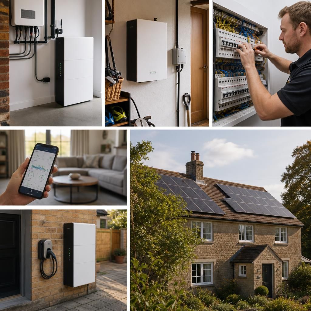 Wall-mounted solar battery installed neatly in a rural home